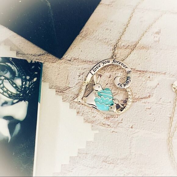“I Love You Forever And Always” Bunny Sterling Silver Necklace - Picture 1 of 4